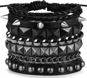 4Pcs Studded Bracelet for Men Women Spike Punk Bracelets Cuff Bracelet Grunge Bracelet Adjustable Emo Punk Rock Leather Goth Punk Accessories