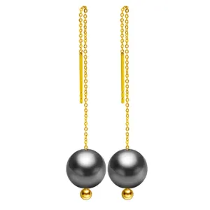 8-10mm Natural Tahitian Black Pearl 18K Yellow Gold Drop Earrings