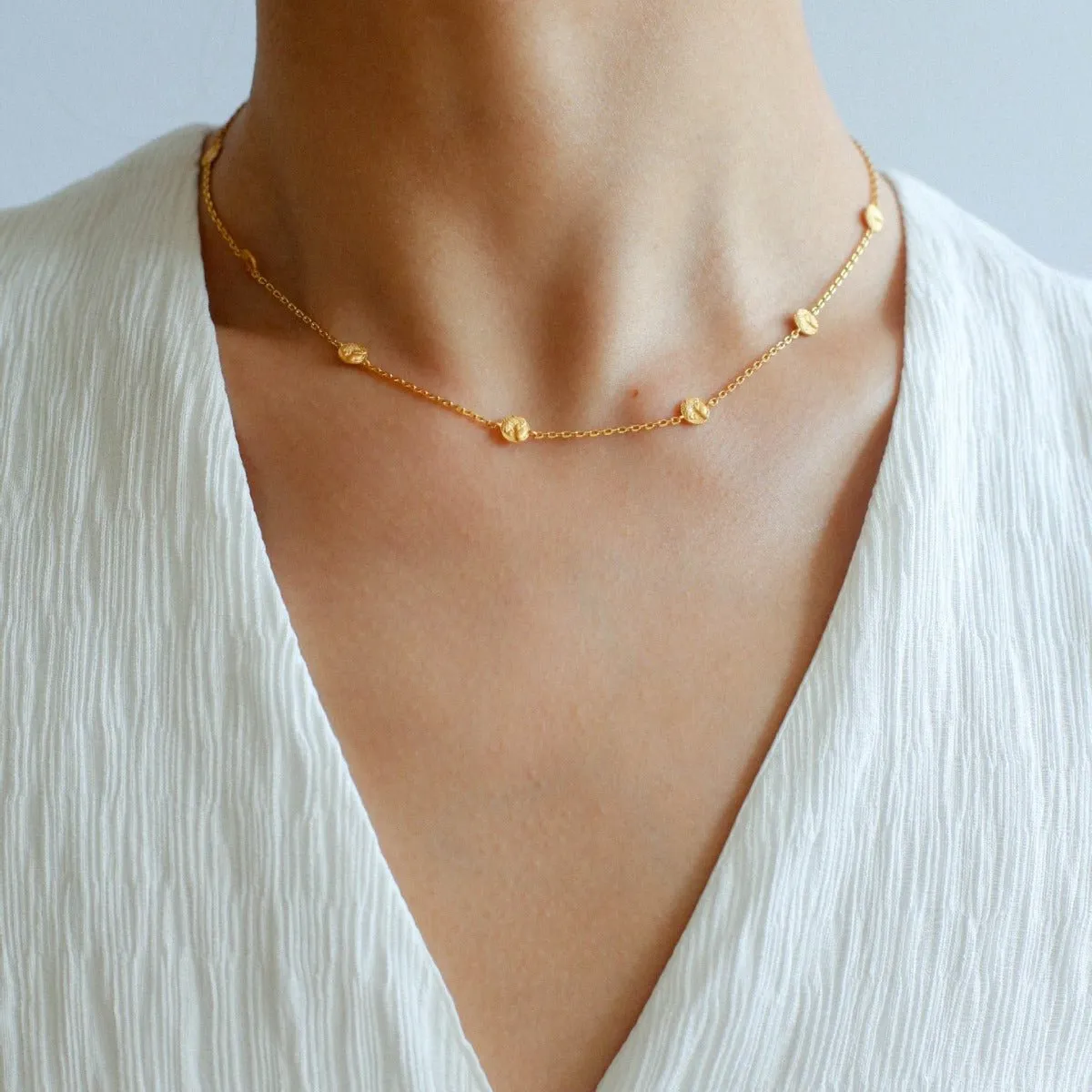 925 Silver Stacked Relief Mini Gold Coin Necklace
