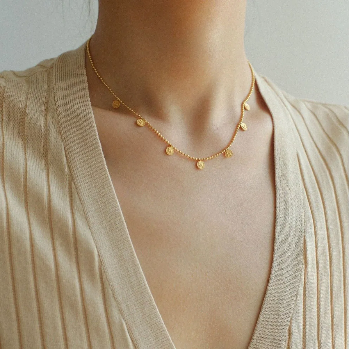 925 Silver Stacked Relief Mini Gold Coin Necklace