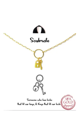 BANA102GD Gold "Soulmate" Lock & Key Pendant Necklace