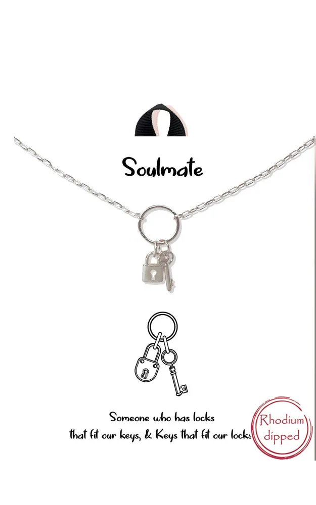 BANA102RH Rhodium "Soulmate" Lock & Key Pendant Necklace