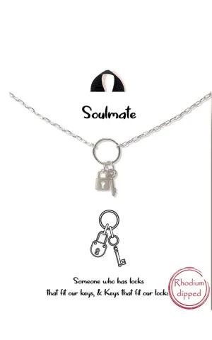 BANA102RH Rhodium "Soulmate" Lock & Key Pendant Necklace