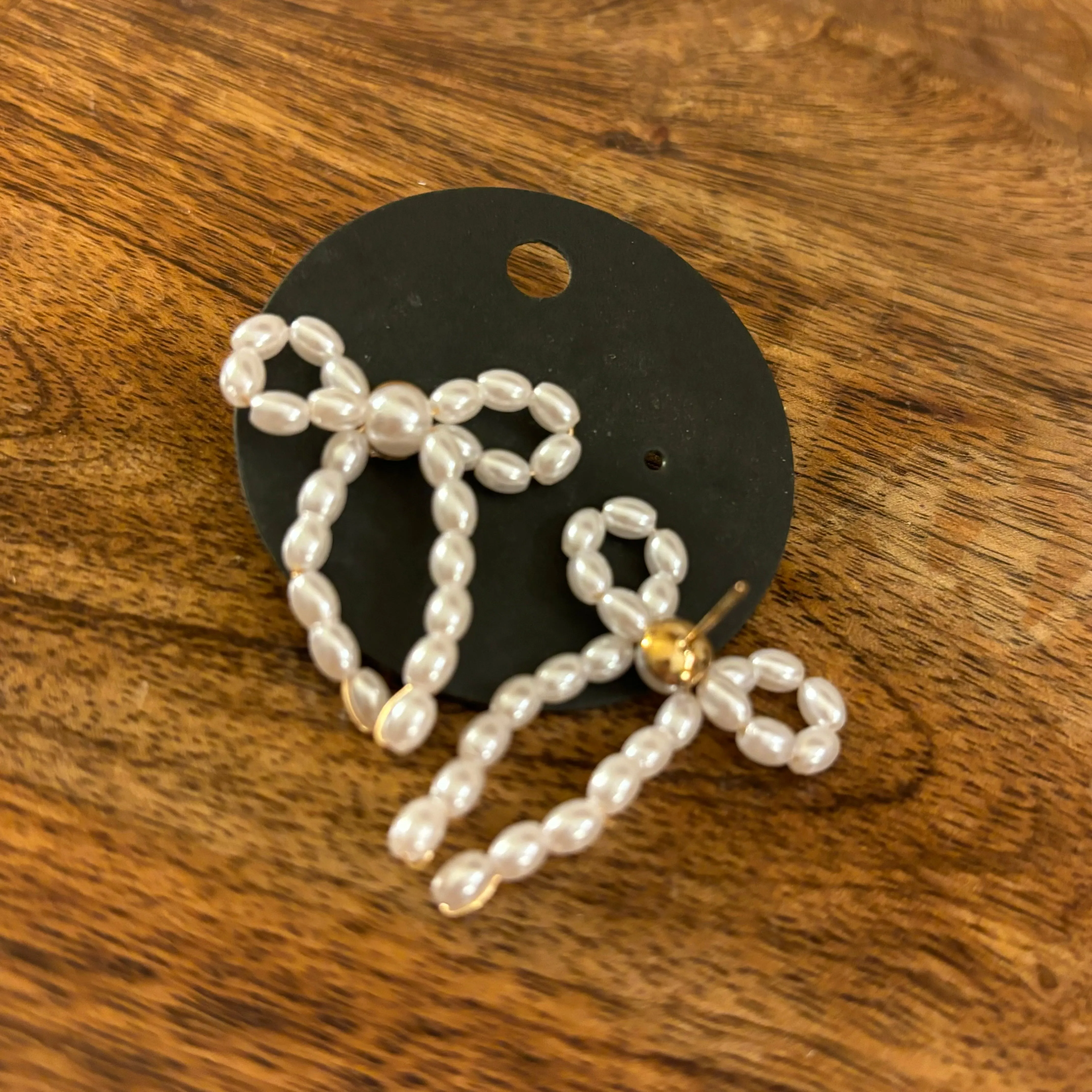 Bow Faux Pearl Post Back Earrings
