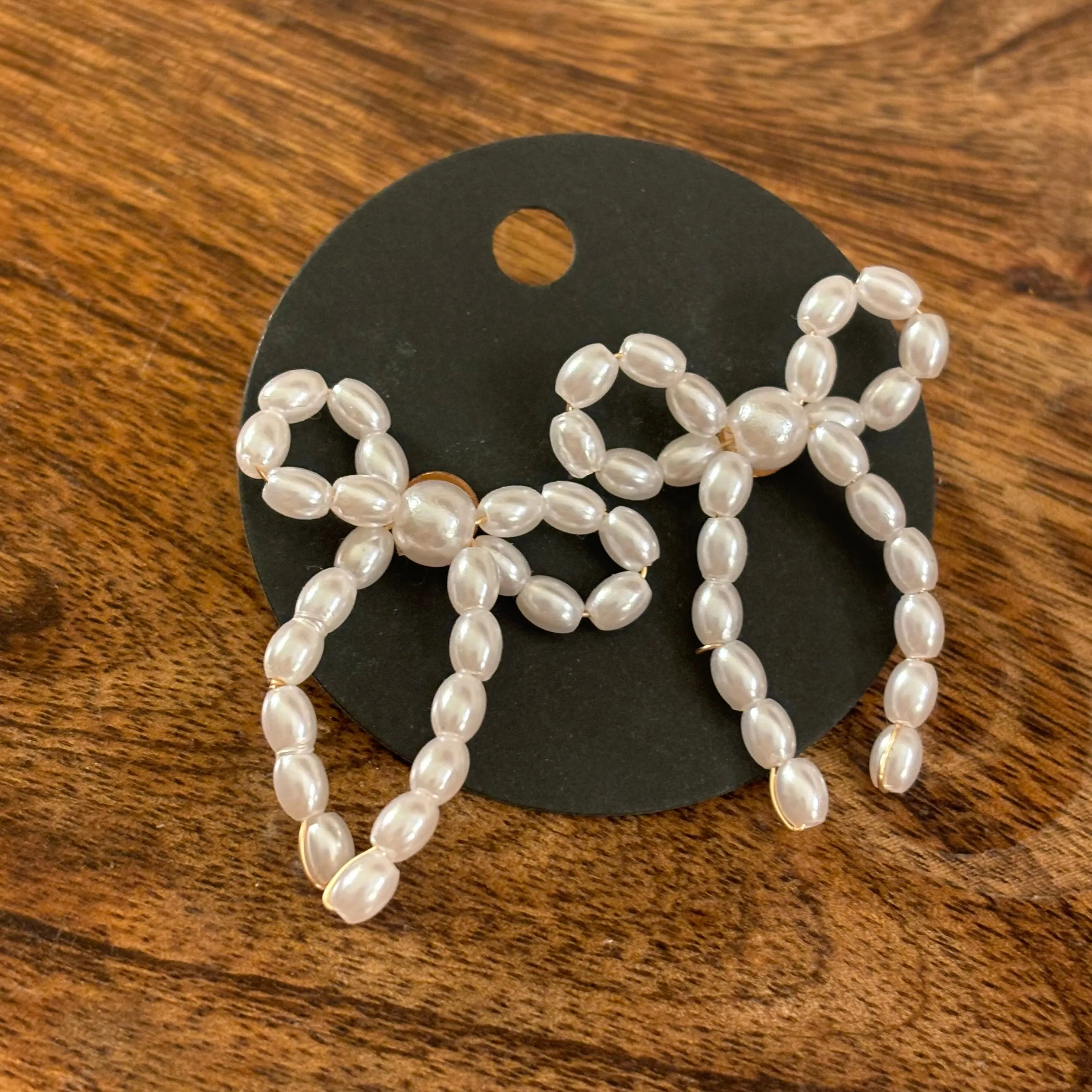 Bow Faux Pearl Post Back Earrings