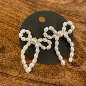 Bow Faux Pearl Post Back Earrings