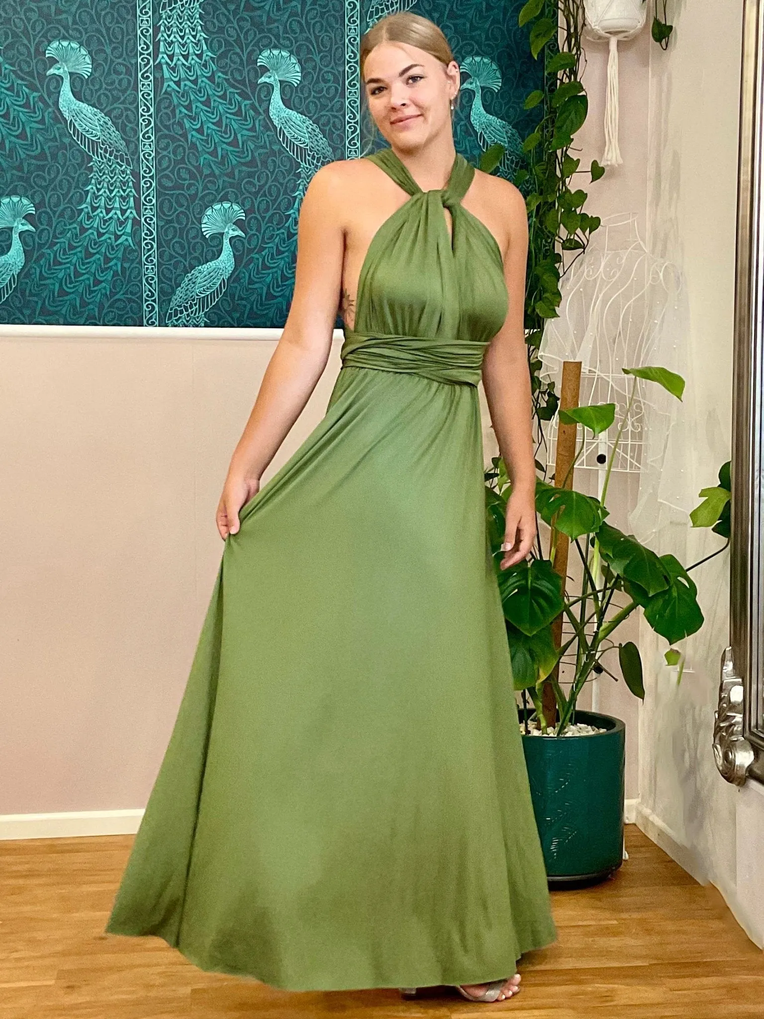 Bright Olive Infinity bridesmaid dress Express NZ wide