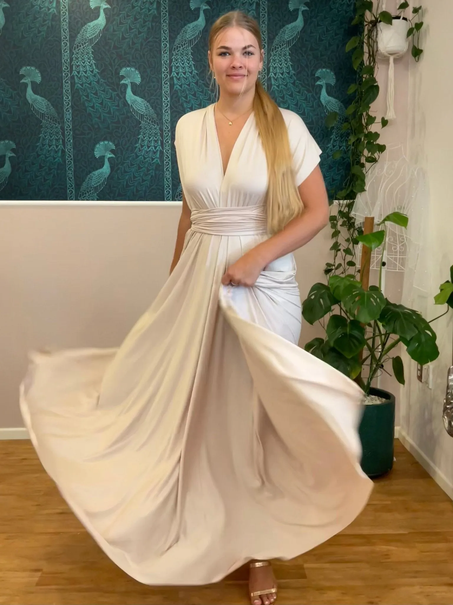 Champagne Infinity bridesmaid dress Express NZ wide
