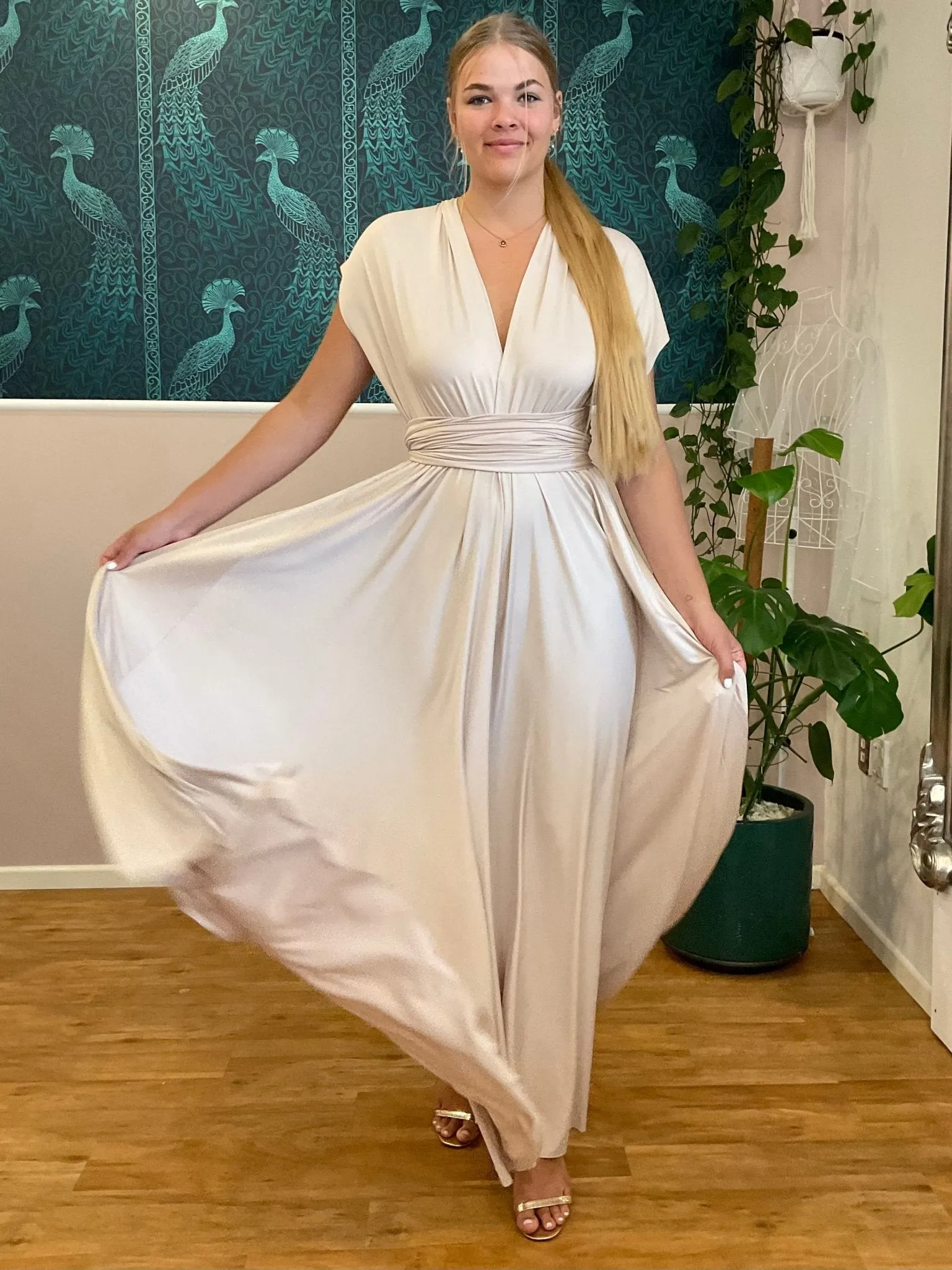 Champagne Infinity bridesmaid dress Express NZ wide