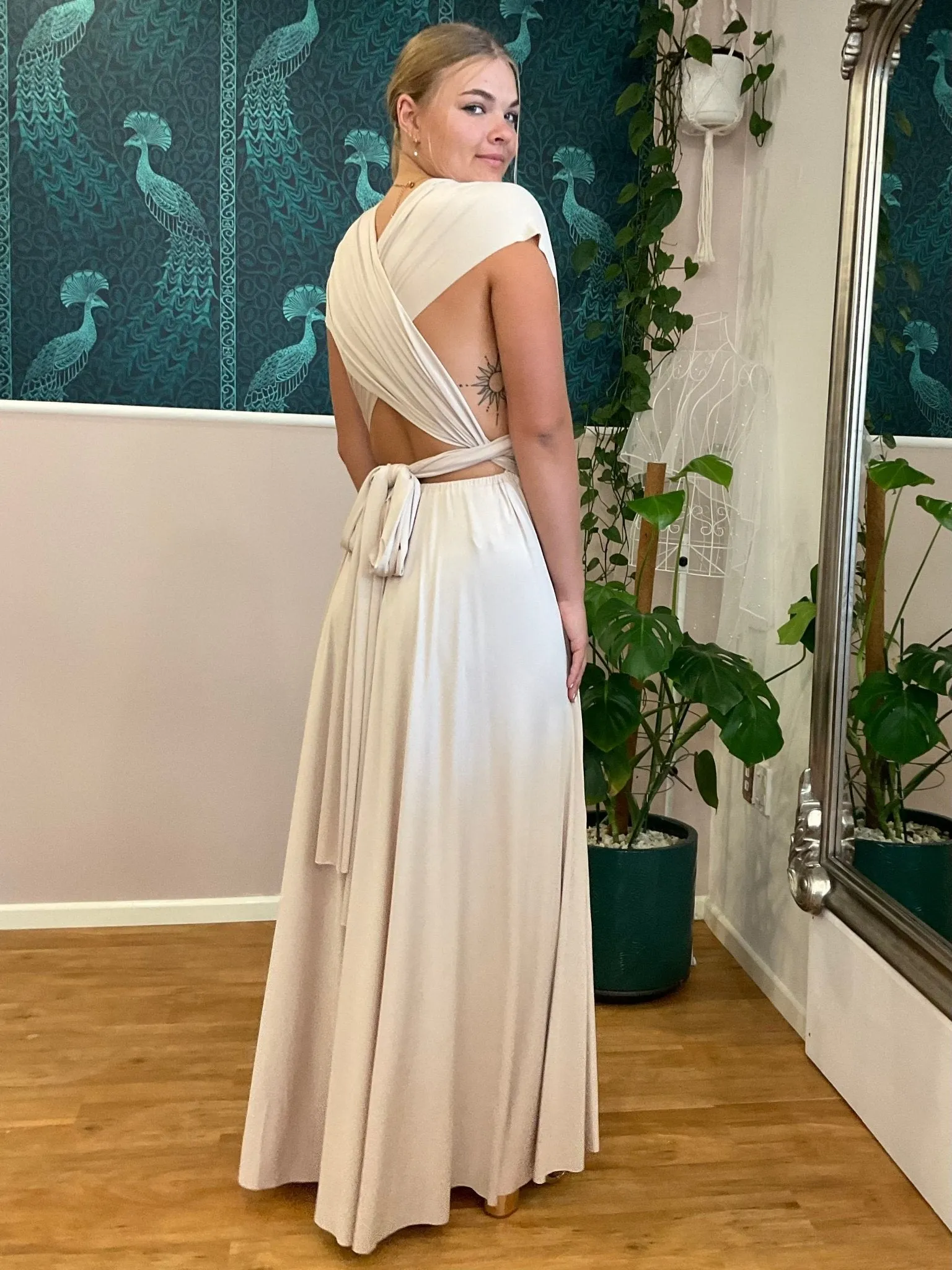 Champagne Infinity bridesmaid dress Express NZ wide