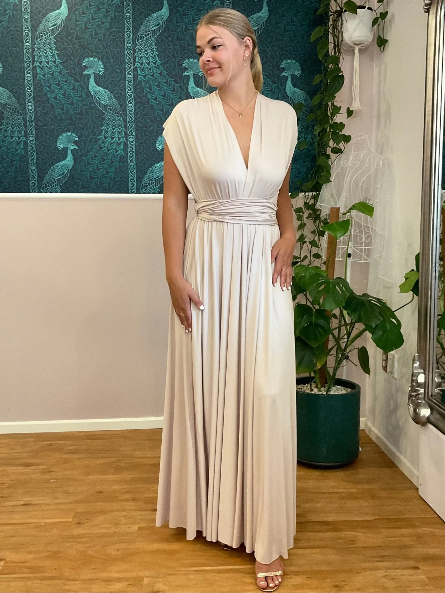 Champagne Infinity bridesmaid dress Express NZ wide