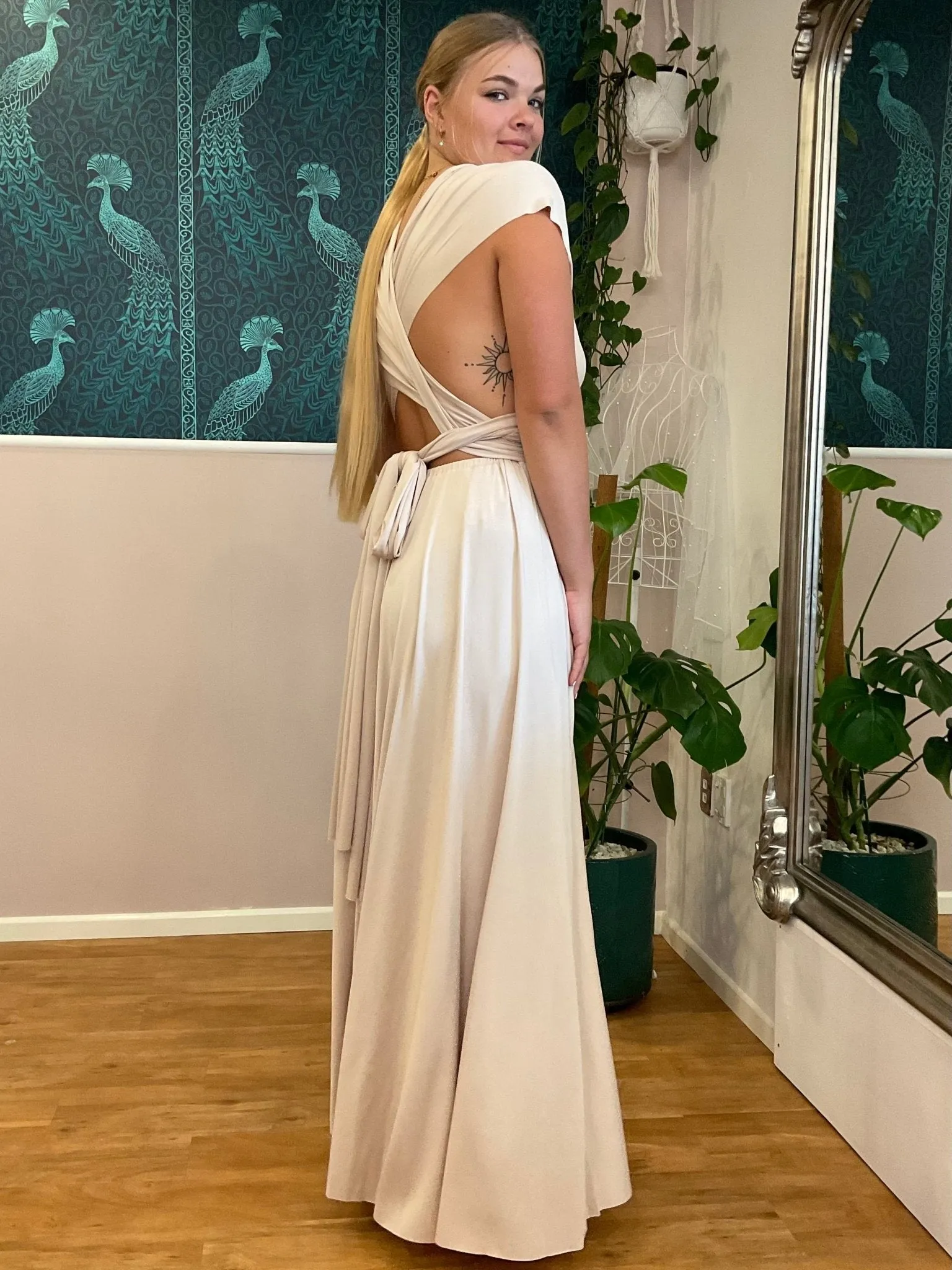 Champagne Infinity bridesmaid dress Express NZ wide