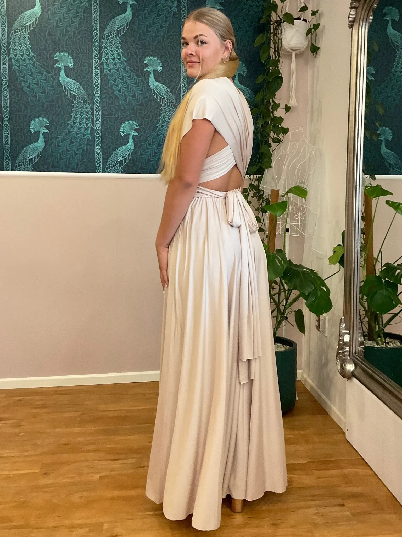 Champagne Infinity bridesmaid dress Express NZ wide