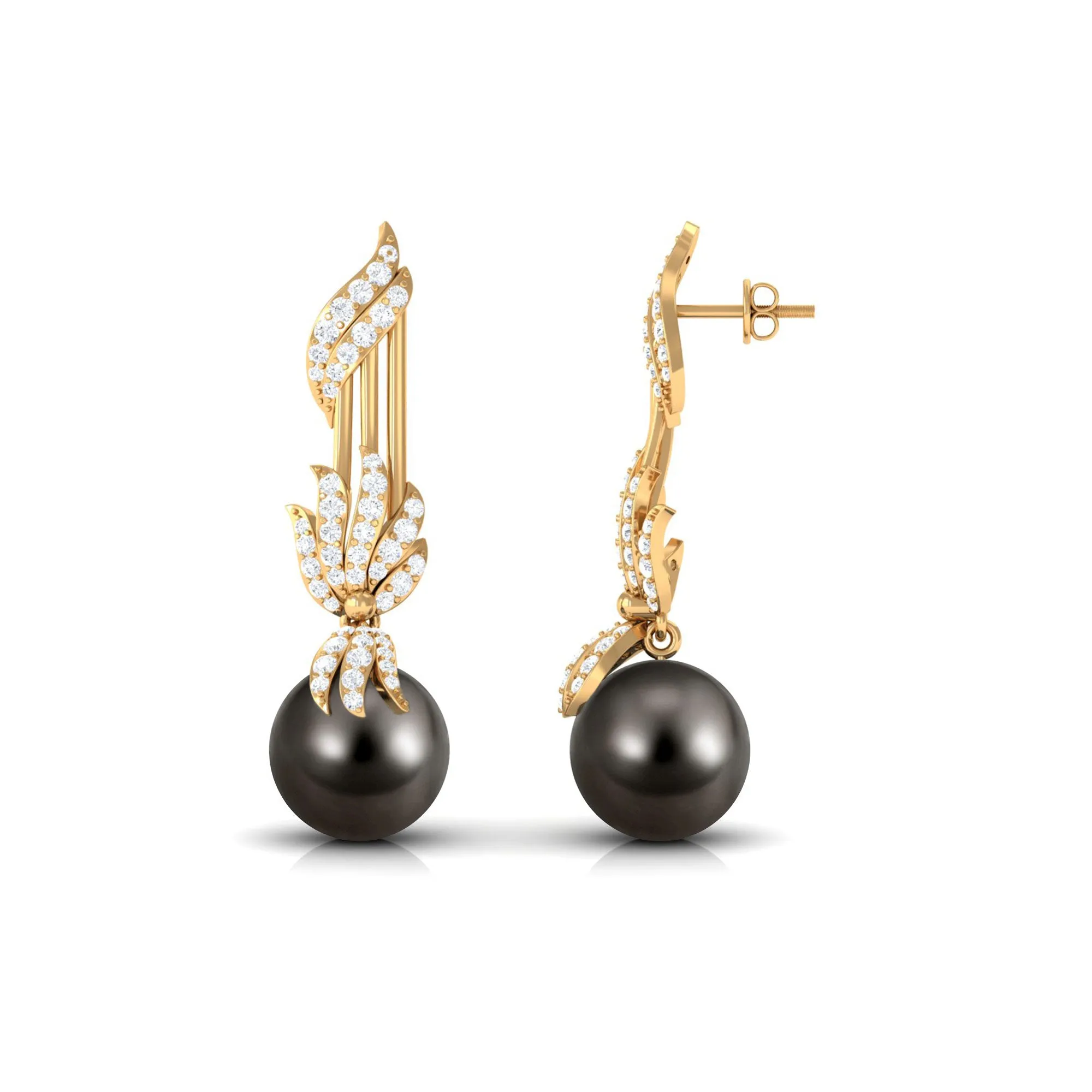 Designer Tahitian Pearl Drop Earrings with Diamond