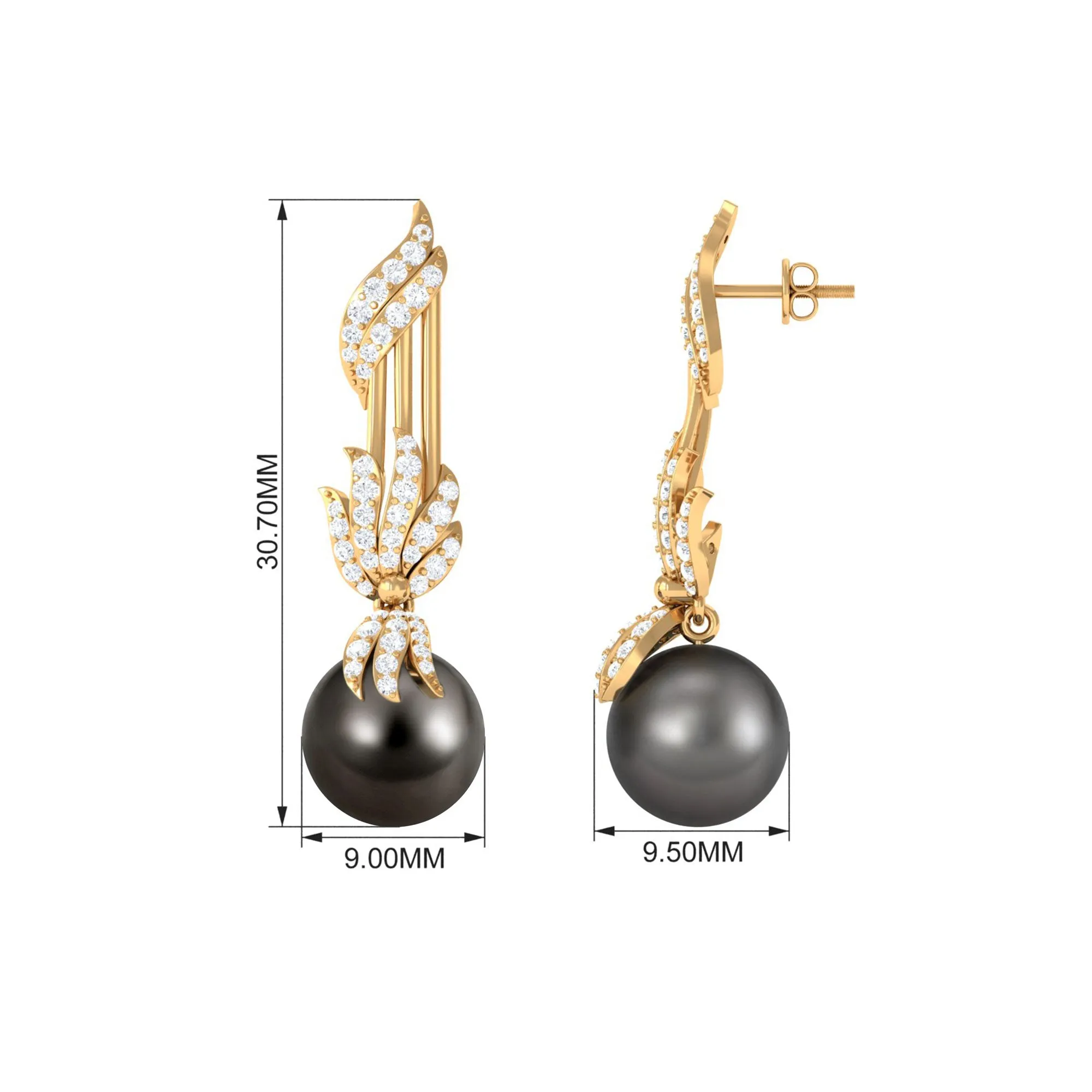 Designer Tahitian Pearl Drop Earrings with Diamond