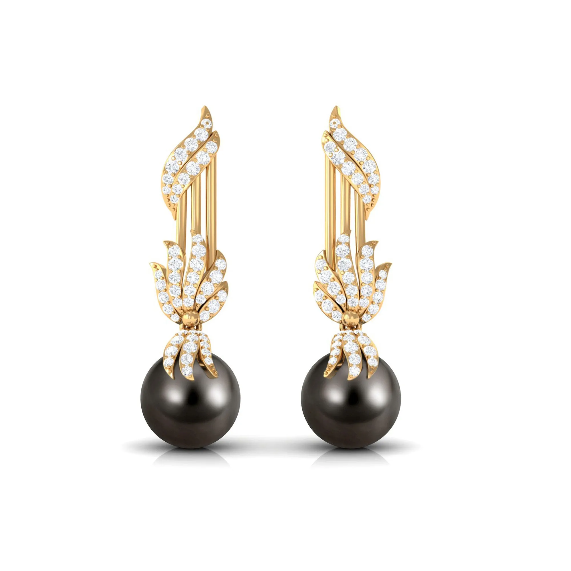 Designer Tahitian Pearl Drop Earrings with Diamond