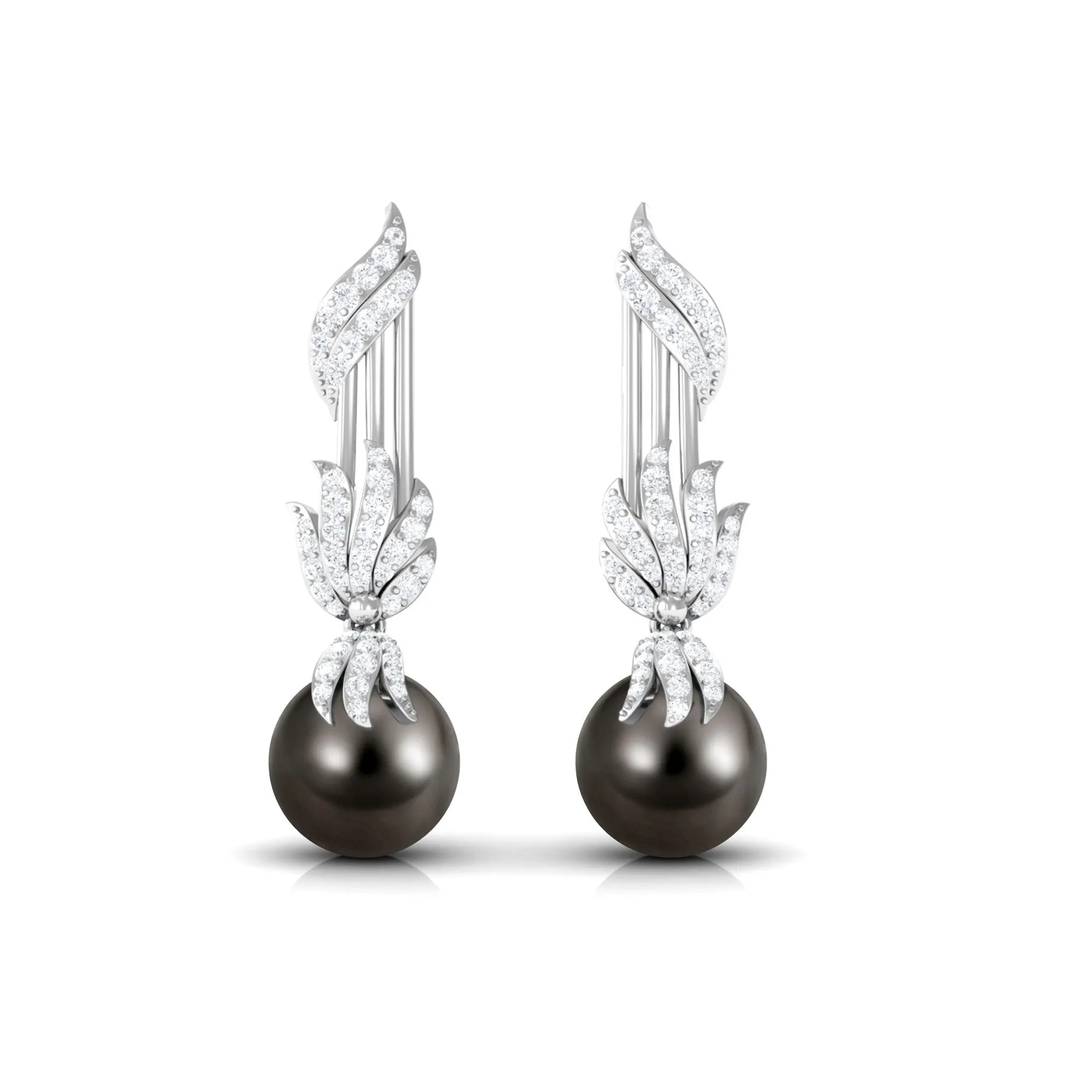 Designer Tahitian Pearl Drop Earrings with Diamond