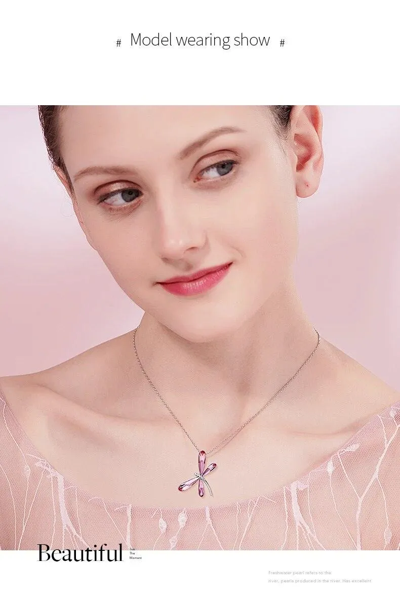 Dragonfly Pendant Necklaces with Crystals
