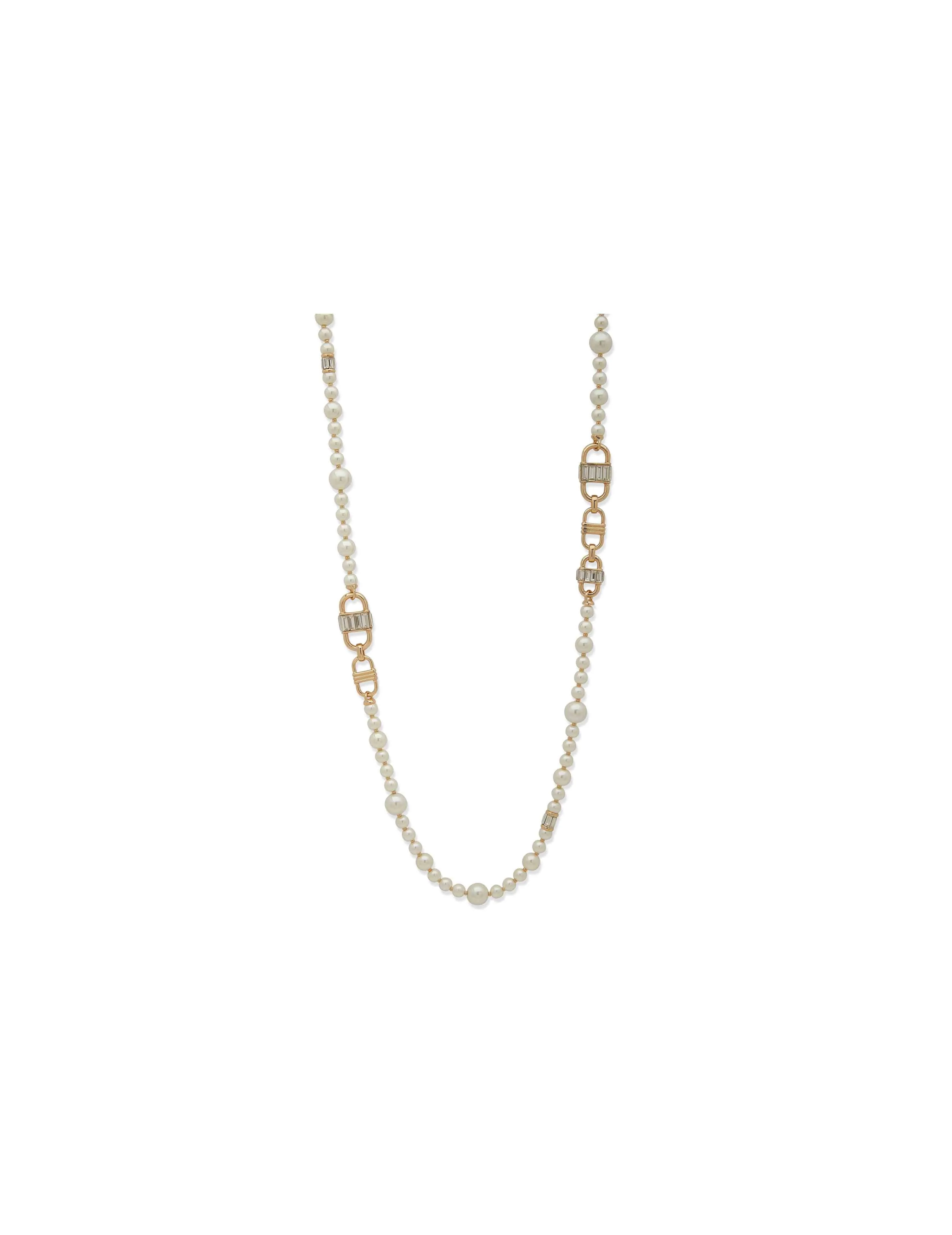 Faux Pearls and Stone Baguette Necklace