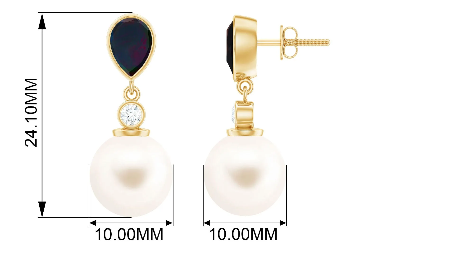Freshwater Pearl Drop Earrings with Black Opal and Moissanite