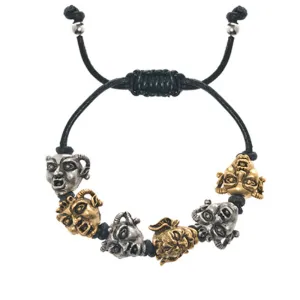 Gargoyles Gold and Silver Tone Black Leather Cord Bracelet