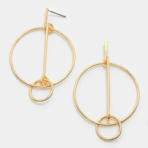 Geometric Double Metal Hoop Earrings Gold Tone