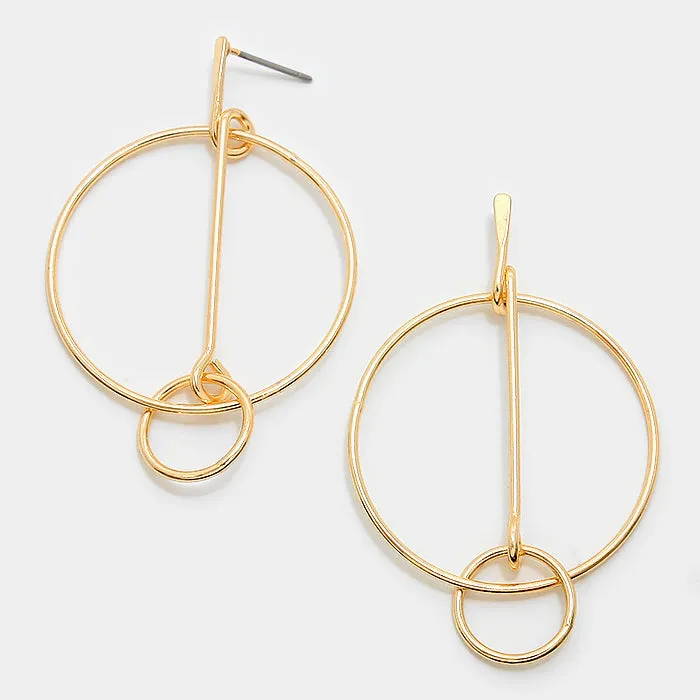Geometric Double Metal Hoop Earrings Gold Tone