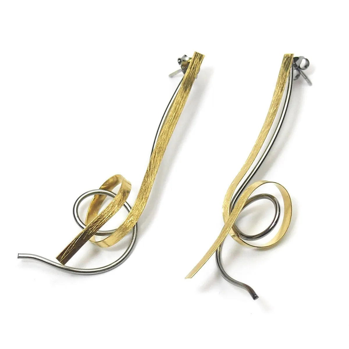 Gold Vermeil over Sterling Silver Abstract Long Post Earrings