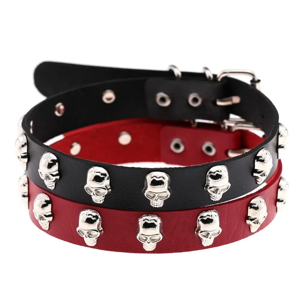 Gothic Necklace-Collar for Women / Leather Chocker with Zinc Alloy Skull