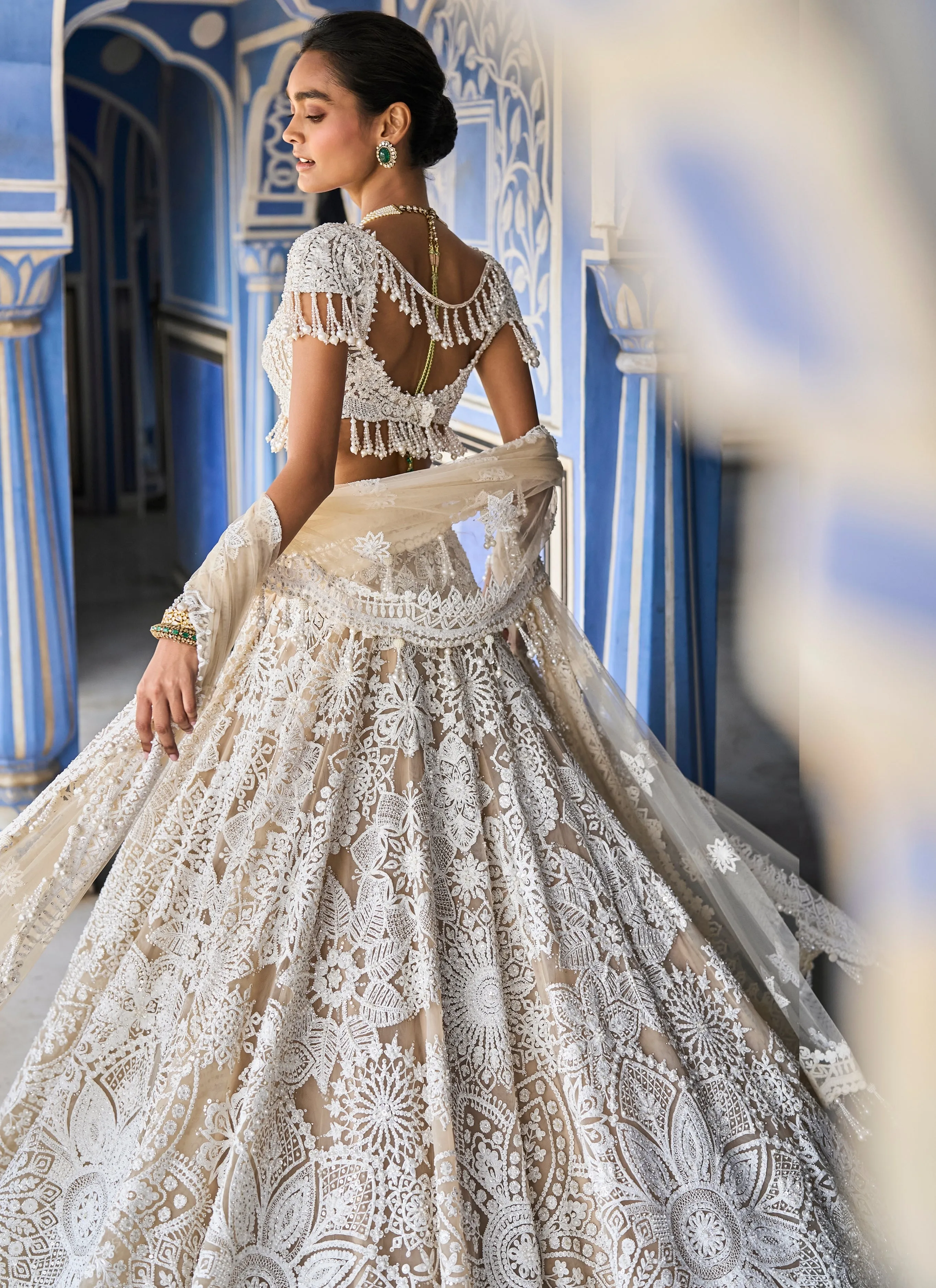 Nude Cream Abstract Lehenga Set