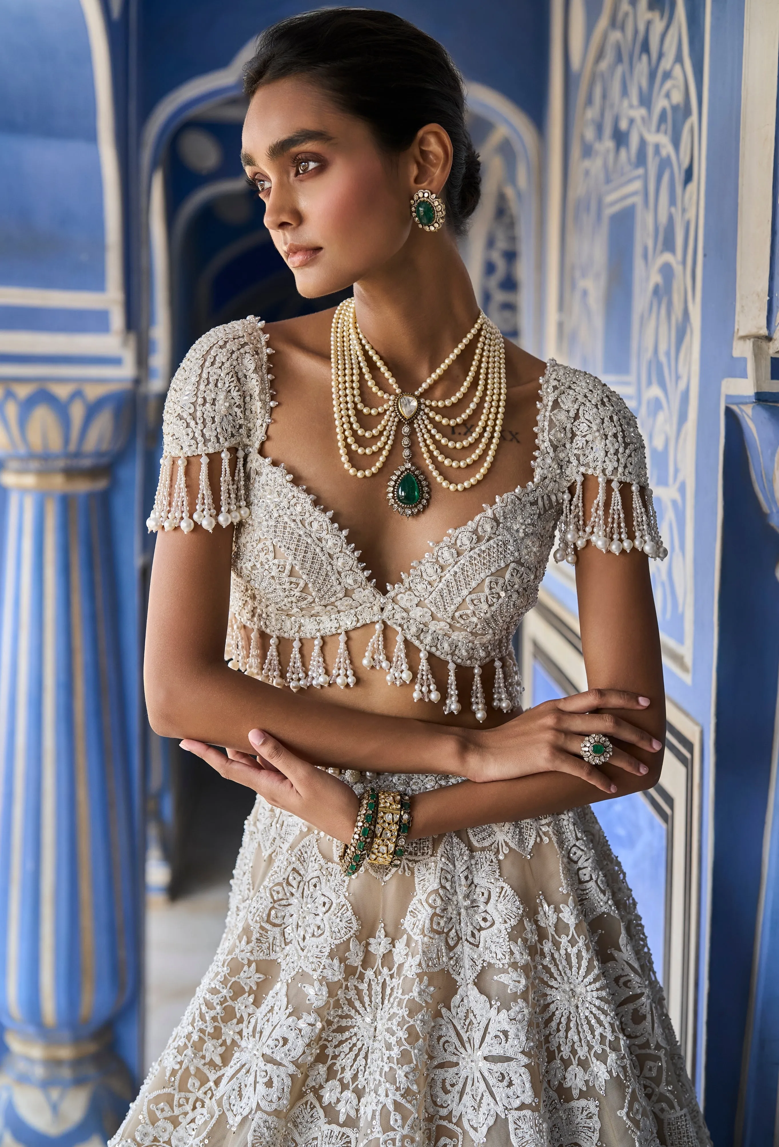 Nude Cream Abstract Lehenga Set