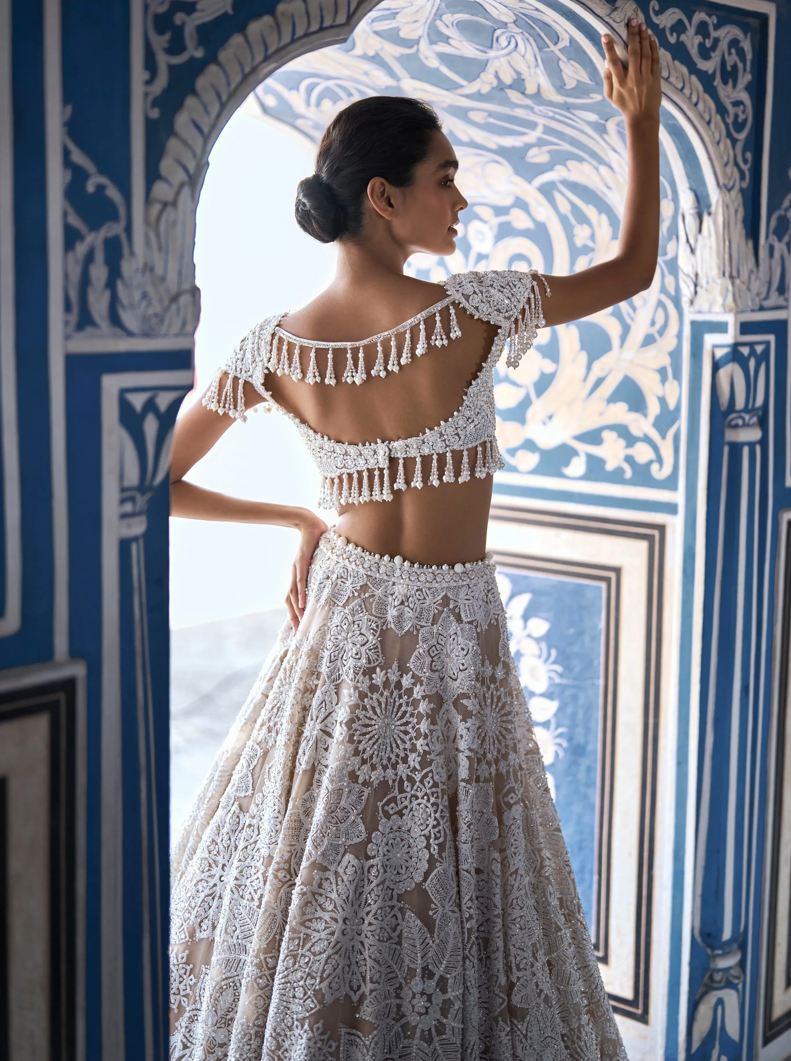 Nude Cream Abstract Lehenga Set