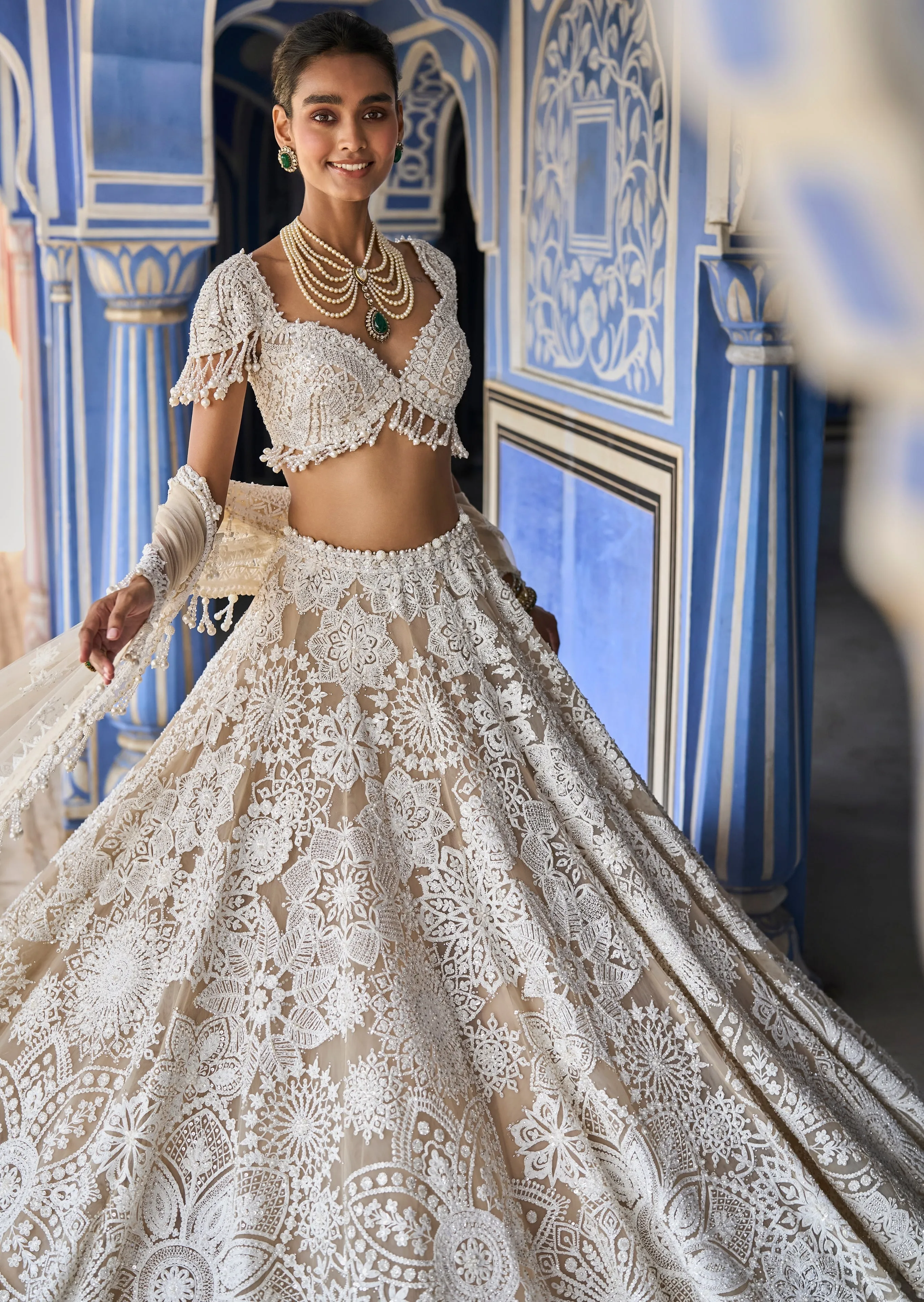 Nude Cream Abstract Lehenga Set