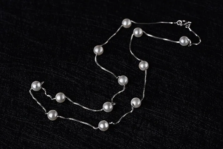 Sterling Silver Jewelry 12 Pcs 6mm Pearl Box Chain Choker Necklace Koley Collarless Bijoux Femme.