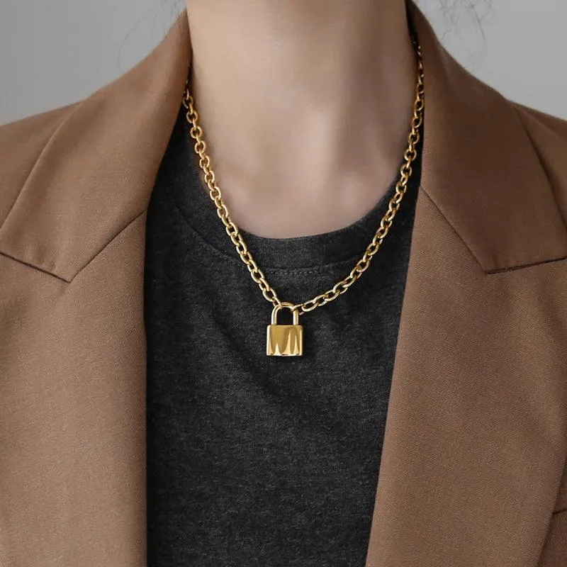 Thick Chain Lock Head Fashion Necklace