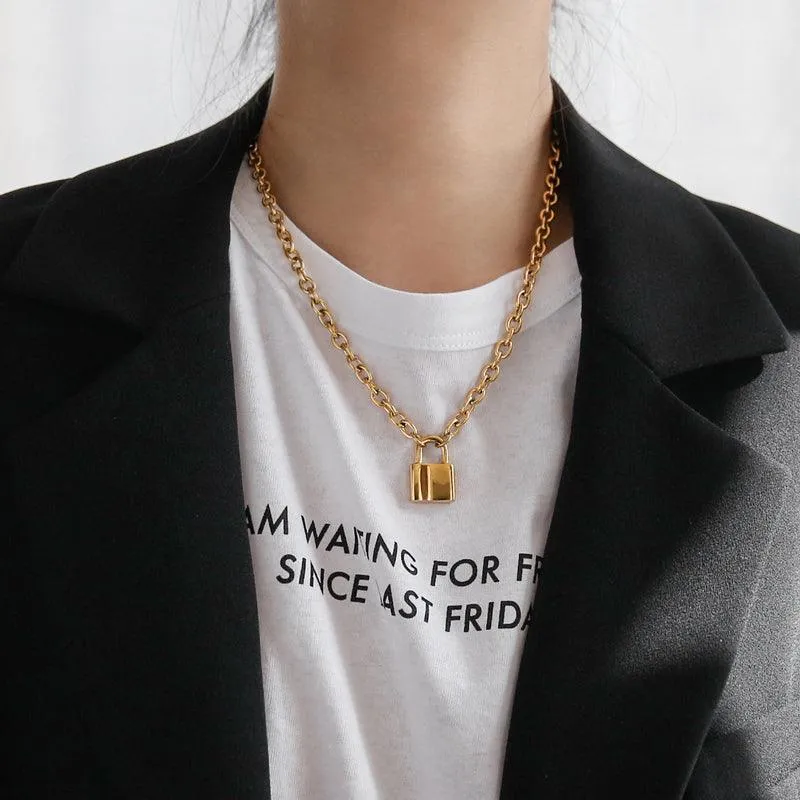 Thick Chain Lock Head Fashion Necklace