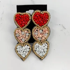 Three Pink/Red Heart Earrings