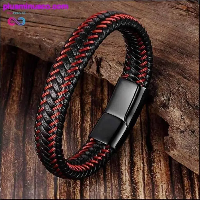 Trendy Men Jewelry Red Braided Leather Rope Bracelet Black