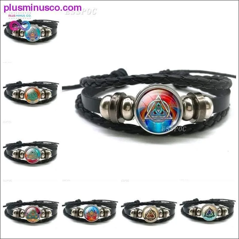 Triquetra Glass Cabochon Dome Leather Button Woven Bracelet