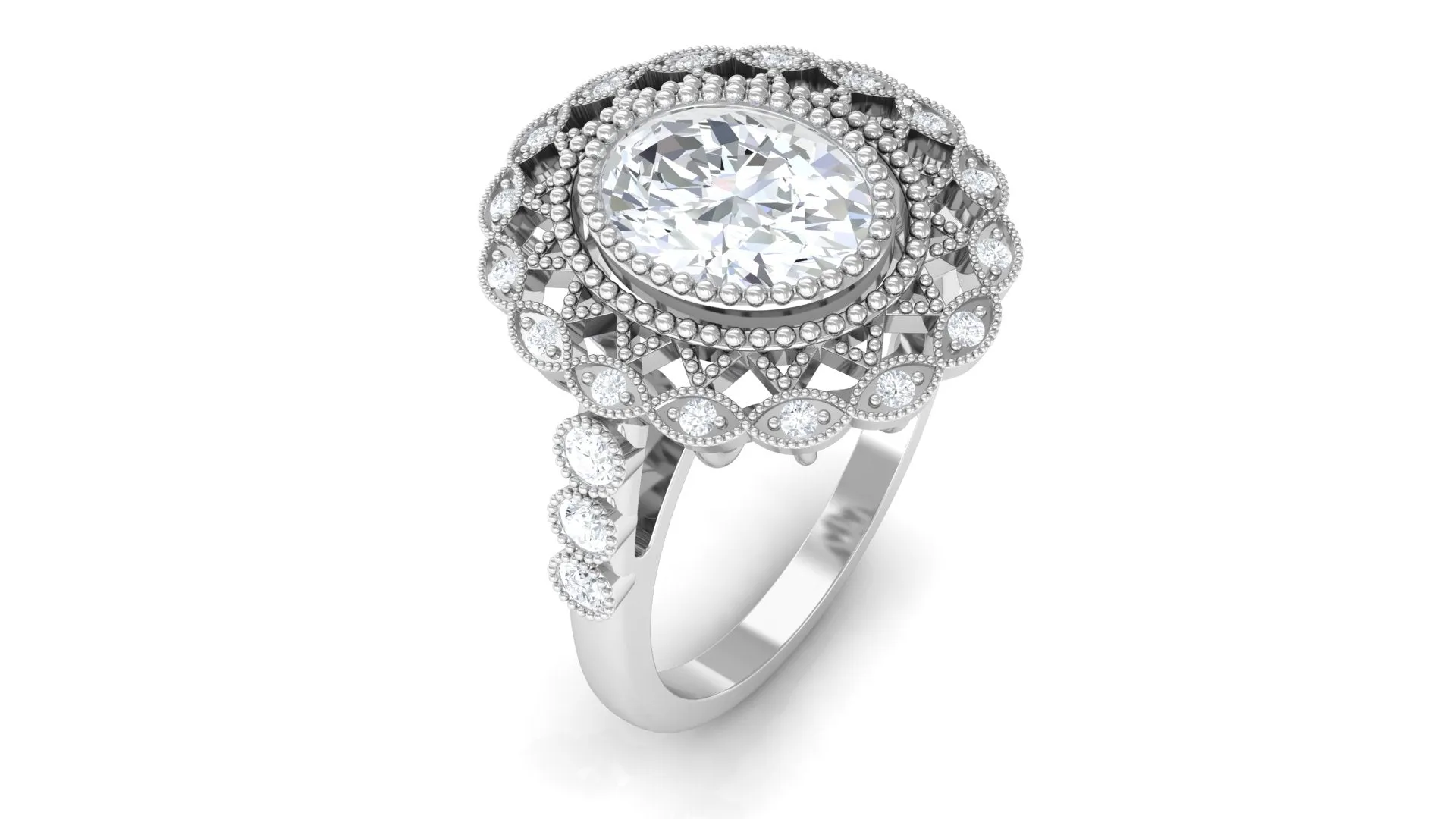 Vintage Style Oval Lab Grown Diamond Statement Engagement Ring
