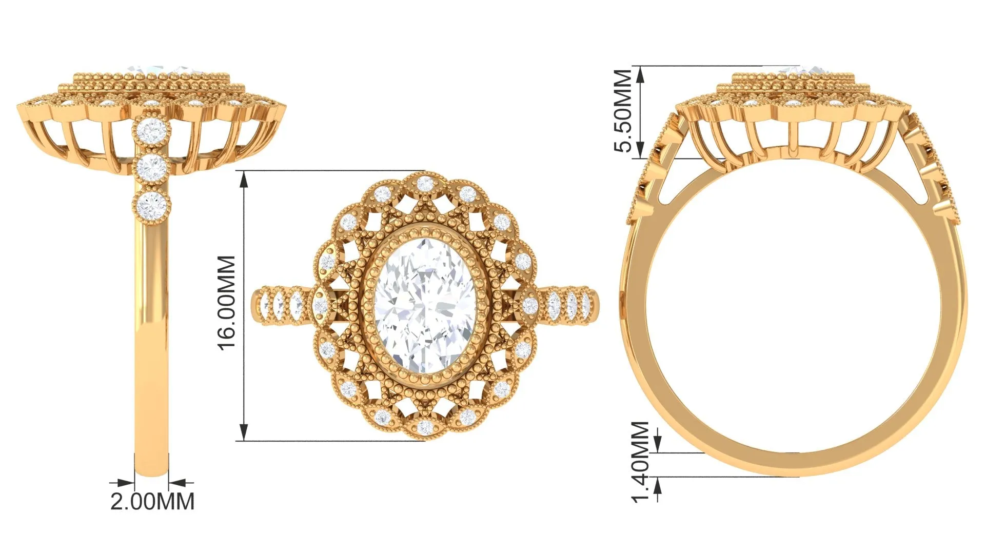Vintage Style Oval Lab Grown Diamond Statement Engagement Ring