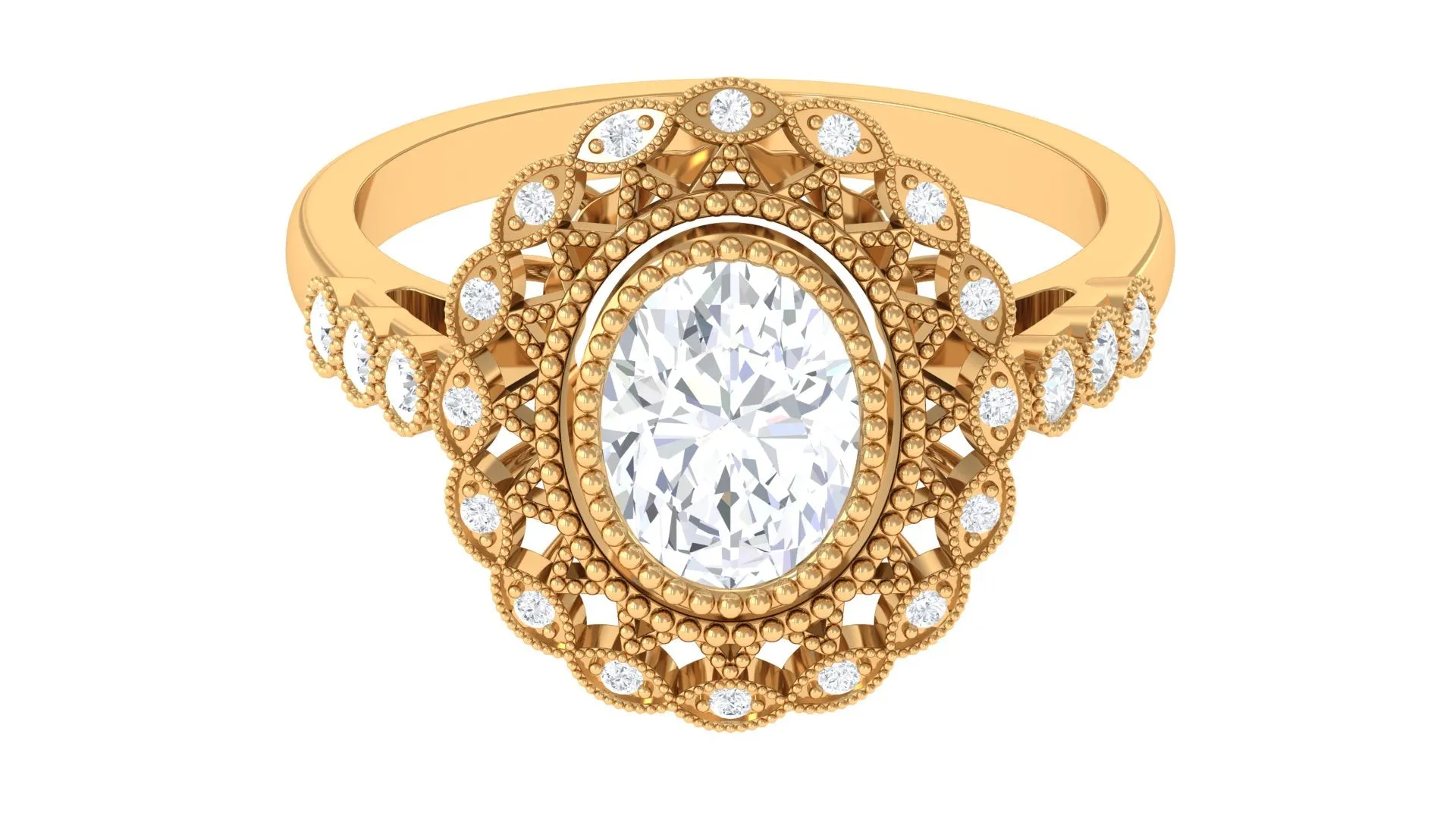 Vintage Style Oval Lab Grown Diamond Statement Engagement Ring