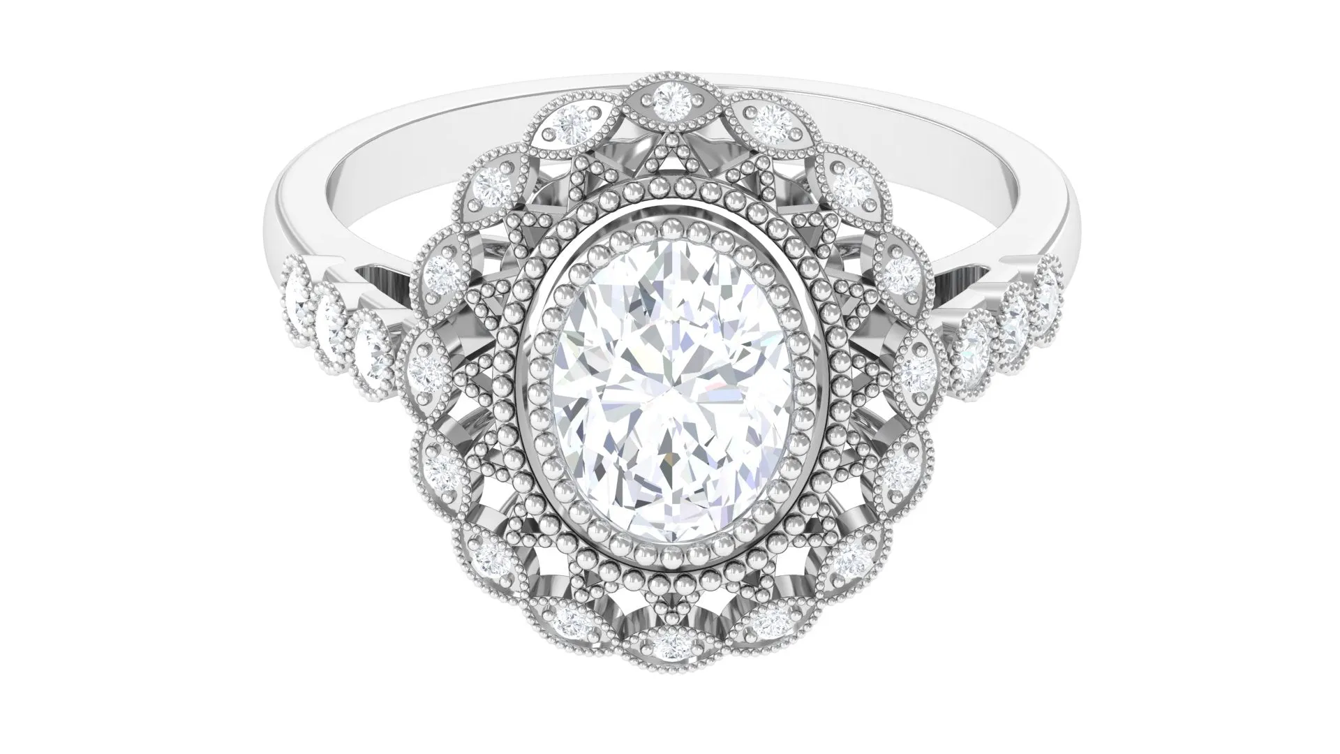 Vintage Style Oval Lab Grown Diamond Statement Engagement Ring