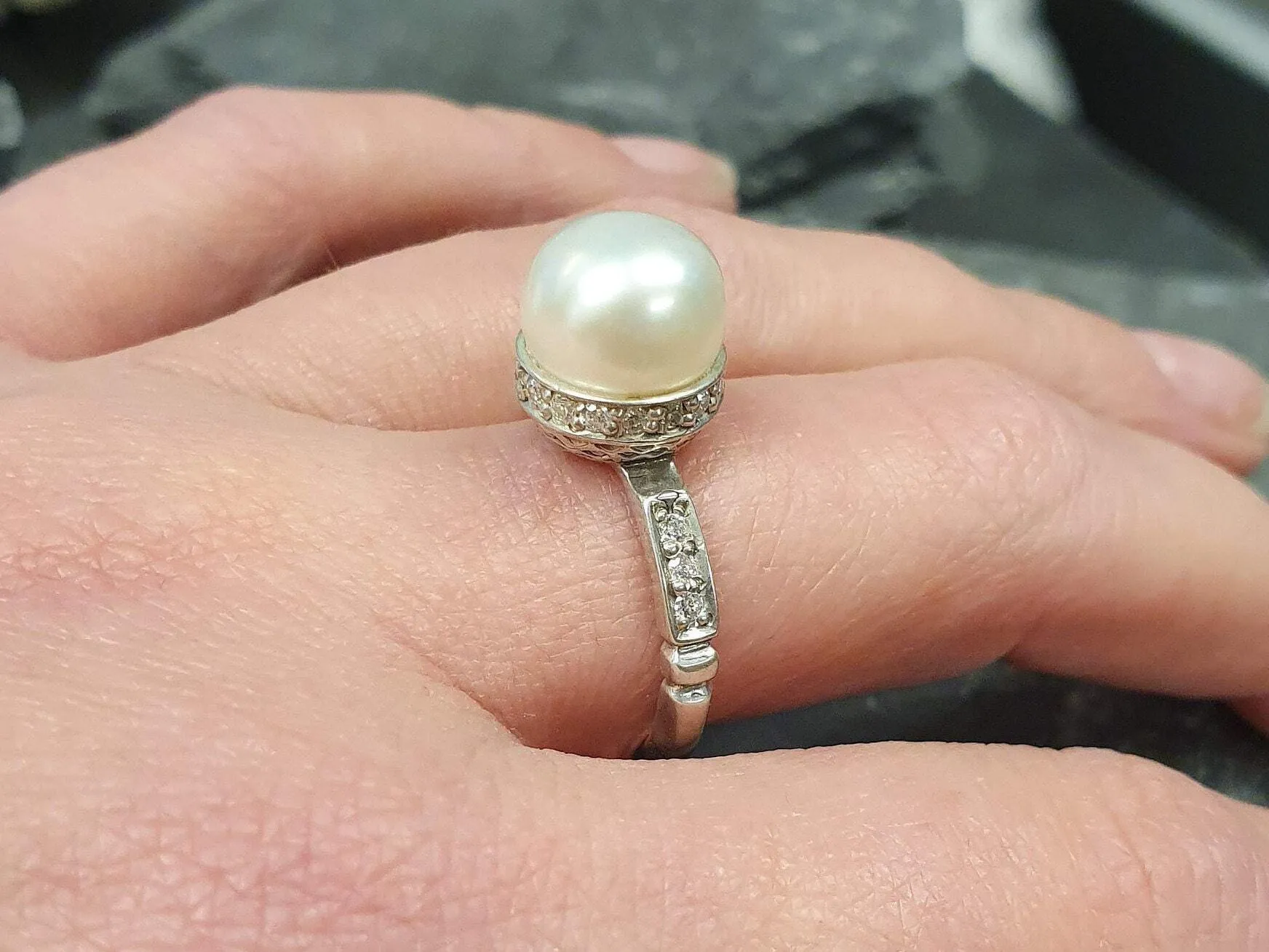 White Pearl Ring - Pearl Vintage Ring - Statement Pearl Ring